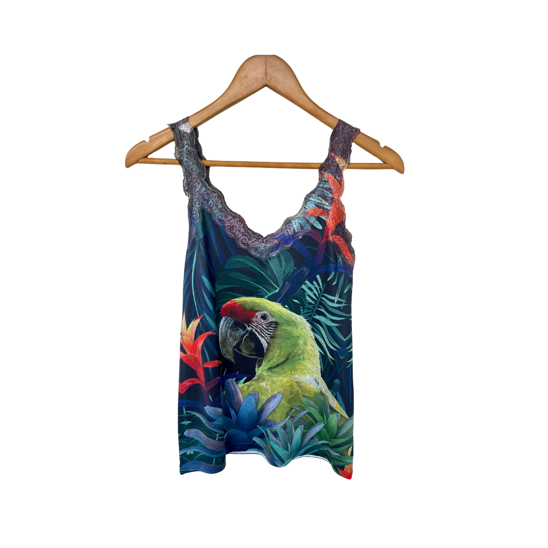 Blusa Regata Renda Lapa Verde con Bromelias