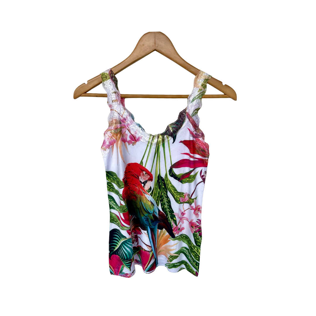 Blusa Regata Renda Lapa Roja con Flores