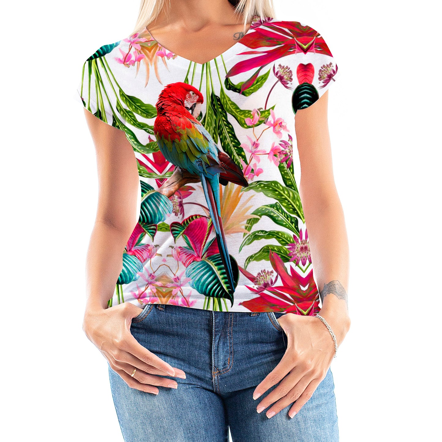 Blusa Baby Look Florata Lapa Roja con Flores